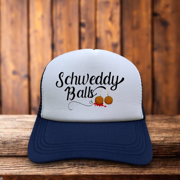Schweddy Balls SNL Mens Trucker Hat Navy Snapback Adjustable Retro 90s TV Cap - Picture 1 of 4